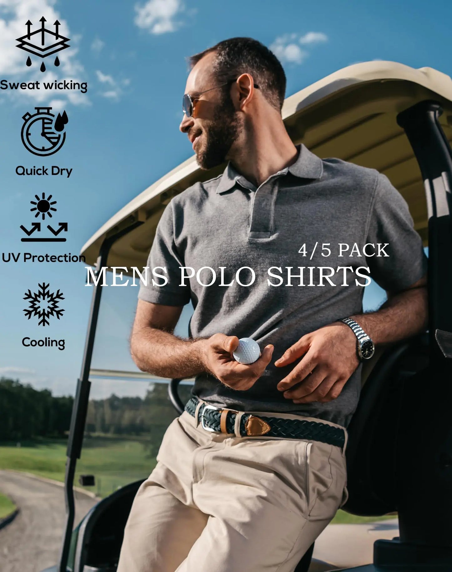 Telaleo 5 Pack Men's Quick Dry Golf Polo (Medium Only)